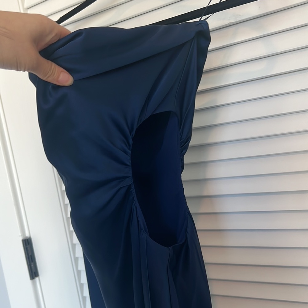 Reformation Nevaeh strapless satin navy blue dress - Picture 8 of 16